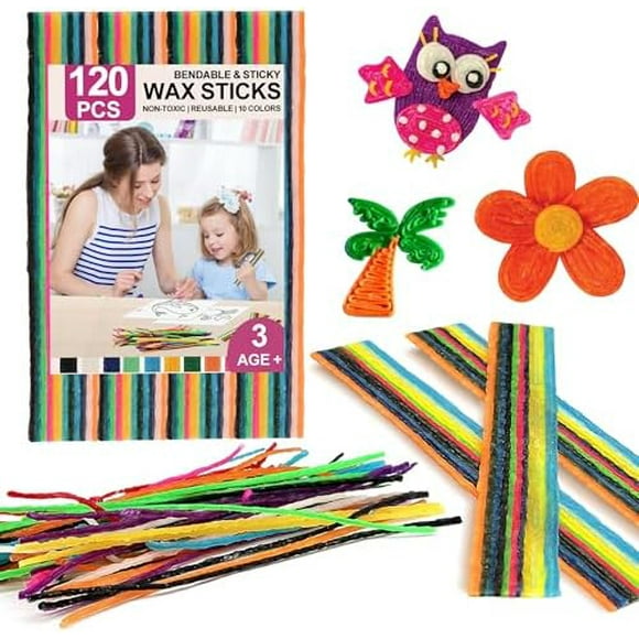 Wiky Sticks Art Crafts Wax Yarn Sticks for Kids,Bendable Art & Sticky Craft Sticks,Non-Toxic DIY Wax Sticks,Ideal for School Project Supplies,Travel Fun & Party Favors(120PCS)