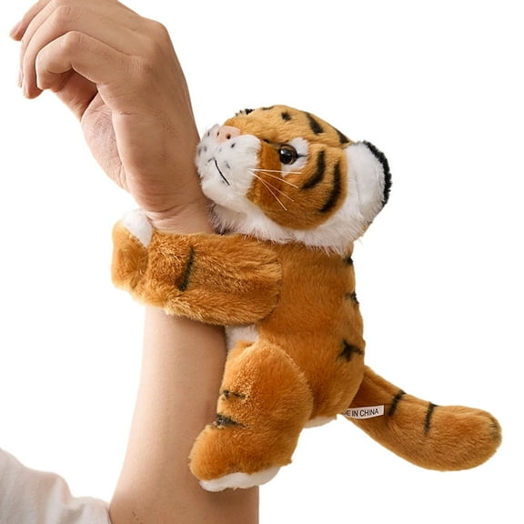 Wil Dlife Plu Sh Wrist Bu Ddy 15cm Soft Animal Band W/ Clip | 7 Collectible Designs (Panda/Tiger) Lightweight 100g (Style Varies)