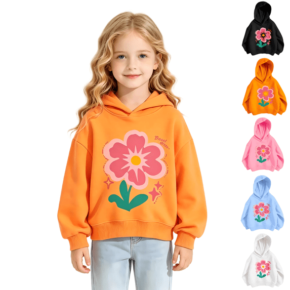 Wilak Girls Flower Print Hoodies Sweatshirts Long Sleeve Casual Pullover Cute Kids Fall Tops Orange 5T
