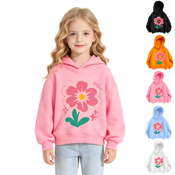 Wilak Girls Flower Print Hoodies Sweatshirts Size 2-8, Pullover Long Sleeve Casual Cute Kids Fall Tops Pink