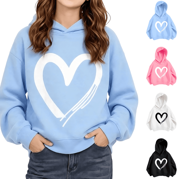Wilak Girls Heart Printed Hoodies Sweatshirts Long Sleeve Casual Pullover Cute Kids Fall Tops Blue 5T