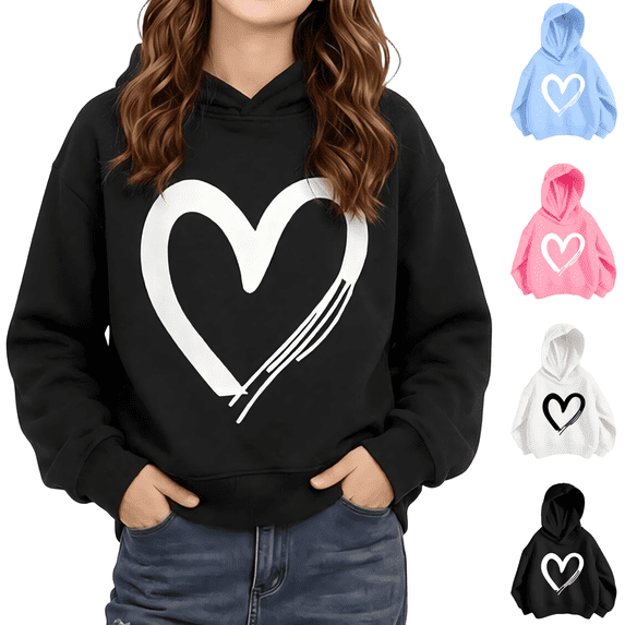 Wilak Girls Heart Printed Hoodies Sweatshirts Pullover Cute Casual Long Sleeve Kids Fall Tops Black 6T
