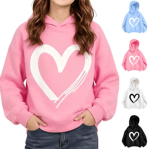 Wilak Girls Heart Printed Hoodies Sweatshirts Pullover Cute Casual Long Sleeve Kids Fall Tops Pink 6T