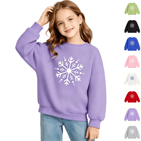 Wilak Girls Snowflake Print Sweatshirts Pullover Cotton Casual Long Sleeve Kids Fall Winter Tops Purple 6T