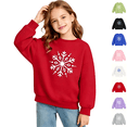 thumbnail image 1 of Wilak Girls Snowflake Print Sweatshirts Size 8, Casual Cotton Long Sleeve Pullover Kids Fall Winter Tops Red, 1 of 6