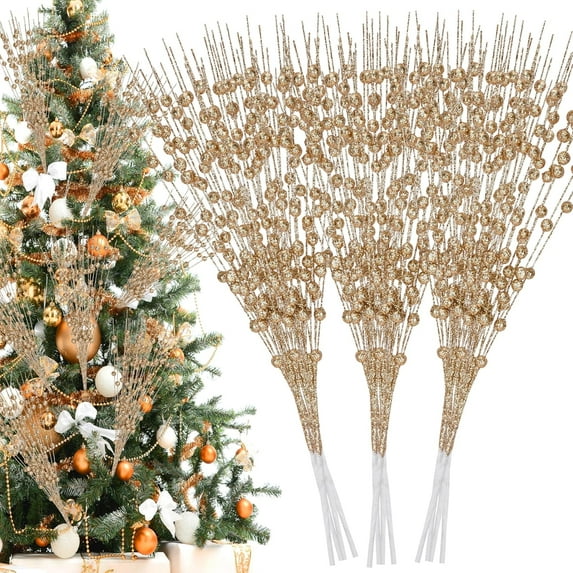 Wiland Artificial Glitter Berry Stem Ornaments Decorative Twigs Picks Branches 45 Count 13 Inch