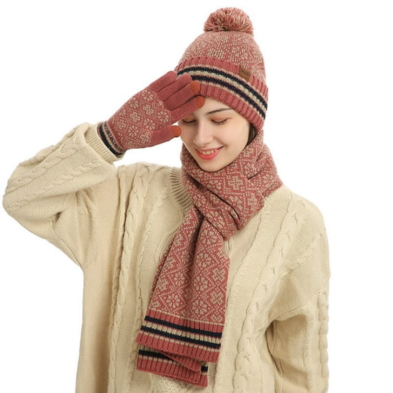 Wiland Hat Scarf and Glove Set, Women Winter Hats 3-Piece, Beanie Neck Warmer and Touchscreen Gloves for Women