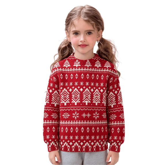 Wilark Girls Christmas Sweater Crew Neck Long Sleeve Cute Pullover Kids Festival Tops Red 15-16 Years