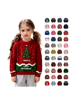 Girls Christmas Sweater Size 7-8 Years, Long Sleeve Knitted Pullover Crew Neck Kids Festival Tops