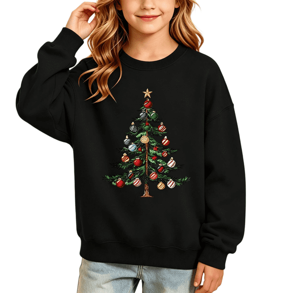 Wilark Girls Christmas Sweatshirts Fleece Warm Crew Neck Pullover Long Sleeve Kids Festival Tops Black 12