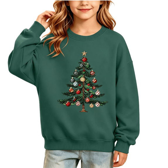 Wilark Girls Christmas Sweatshirts Pullover Crew Neck Long Sleeve Fleece Warm Kids Festival Tops Army Green 8