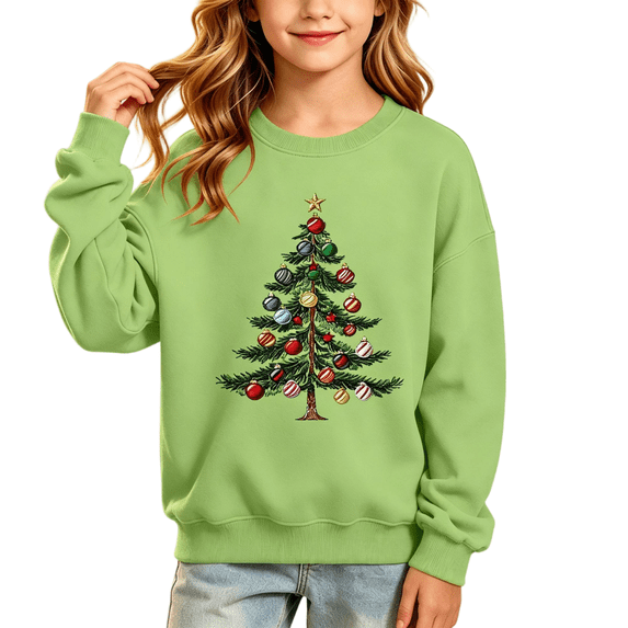 Wilark Girls Christmas Sweatshirts Pullover Crew Neck Long Sleeve Fleece Warm Kids Festival Tops Green 3