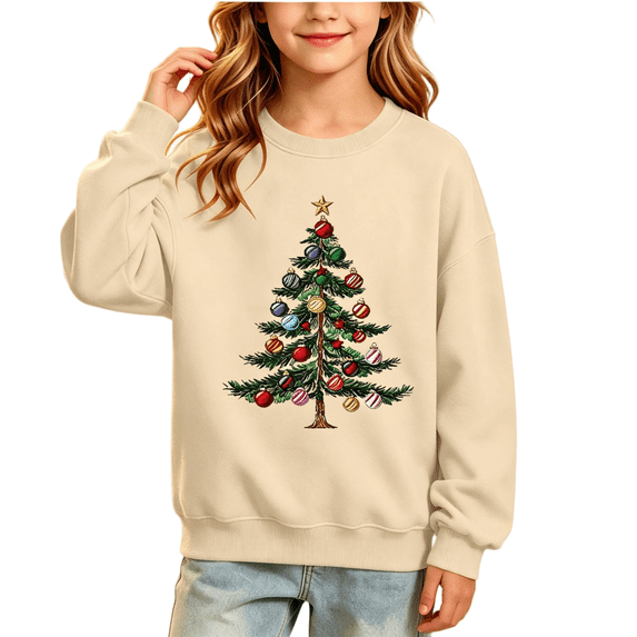 Wilark Girls Christmas Sweatshirts Pullover Long Sleeve Fleece Warm Crew Neck Kids Festival Tops Khaki 8