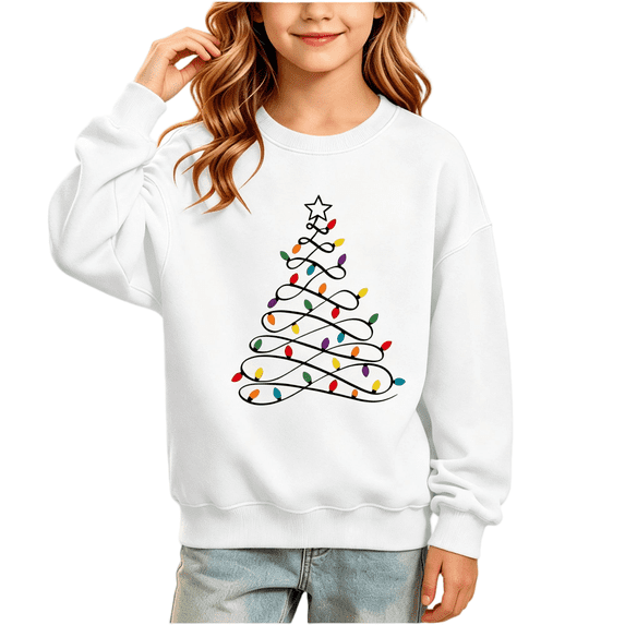Wilark Girls Christmas Sweatshirts Pullover Long Sleeve Fleece Warm Crew Neck Kids Festival Tops White 5
