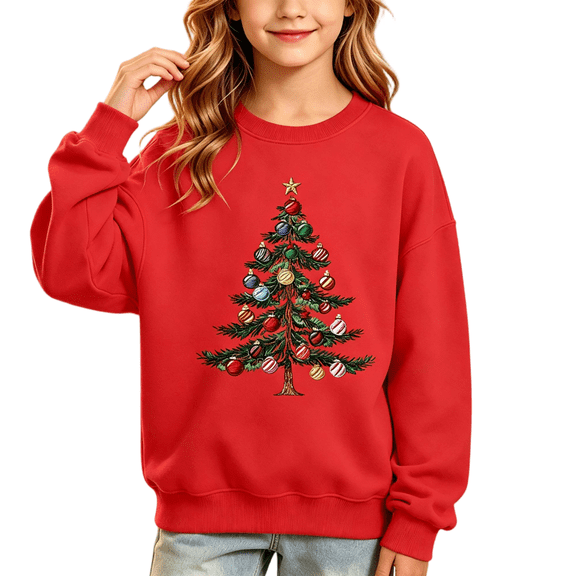Wilark Girls Christmas Sweatshirts Size 3-14, Long Sleeve Pullover Crew Neck Fleece Warm Kids Festival Tops Red