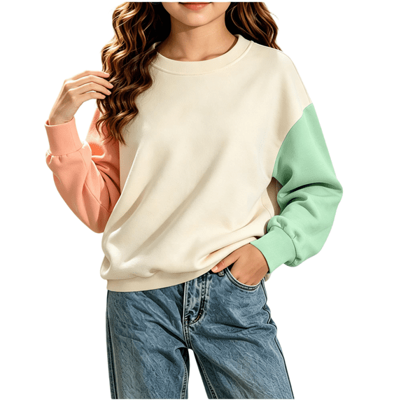 Wilark Girls Color Block Sweatshirts Casual Long Sleeve Crew Neck Fleece Warm Kids Spring Fall Tops Mint Green 8
