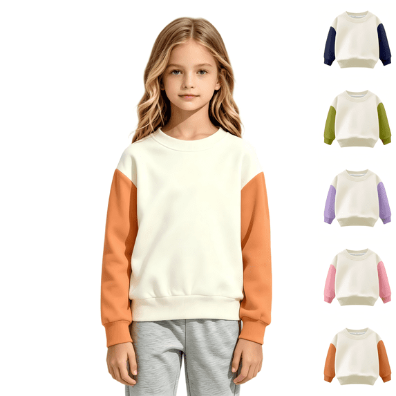 Wilark Girls Color Block Sweatshirts Crew Neck Lightweight Casual Long Sleeve Kids Spring Fall Tops Orange 10