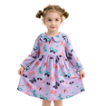 thumbnail image 1 of Wilark Girls Cotton Dress Long Sleeve Printed Casual Cute Fall A Line Dress Purple 4 T, 1 of 9