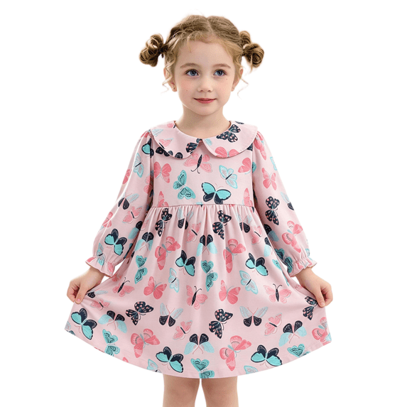 Wilark Girls Cotton Dress Size 4 T, Long Sleeve Printed Casual Cute Fall A Line Dress Pink