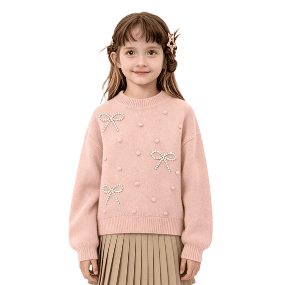 Wilark Girls Crew Neck Sweaters Knitted Thermal Casual Long Sleeve Fall Winter Tops Pink 4 T
