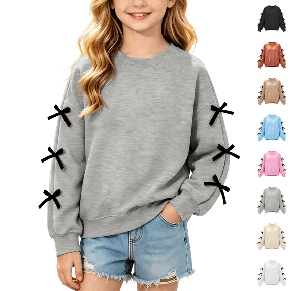 Wilark Girls Crew Neck Sweatshirts Casual Cute Long Sleeve Pullover Kids Fall Clothing Gray 6