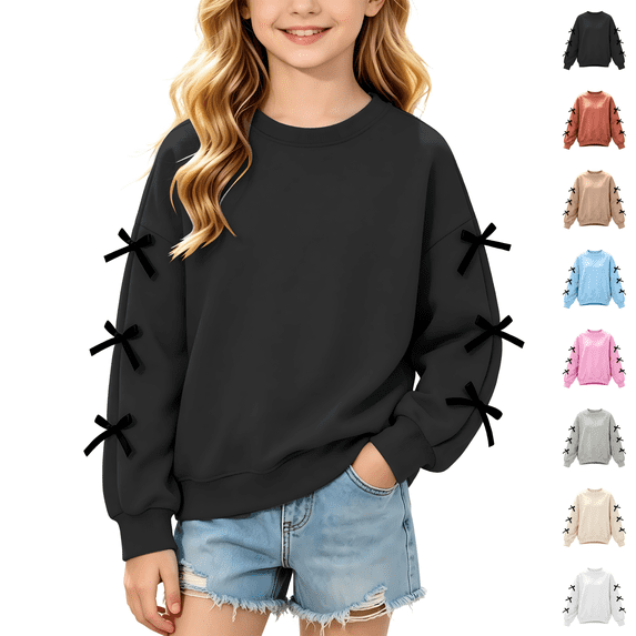 Wilark Girls Crew Neck Sweatshirts Cute Casual Pullover Long Sleeve Kids Fall Clothing Black 8