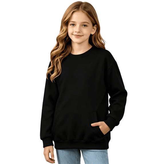 Wilark Girls Crew Neck Sweatshirts with Pockets Fashion Long Sleeve Casual Pullover Kids Fall Tops Black 10