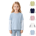 thumbnail image 1 of Wilark Girls Fake Two Piece T Shirts Crew Neck Long Sleeve Pullover Cotton Kids Fall Tops Light Blue 6T, 1 of 7