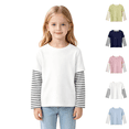 thumbnail image 1 of Wilark Girls Fake Two Piece T Shirts Long Sleeve Crew Neck Cotton Pullover Kids Fall Tops White 10T, 1 of 7