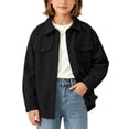 thumbnail image 1 of Wilark Girls Fall Corduroy Shirt Jackets Lightweight Long Sleeve Collared Casual Trendy Loose Fit Kids Shackets with Pockets Black 6, 1 of 7