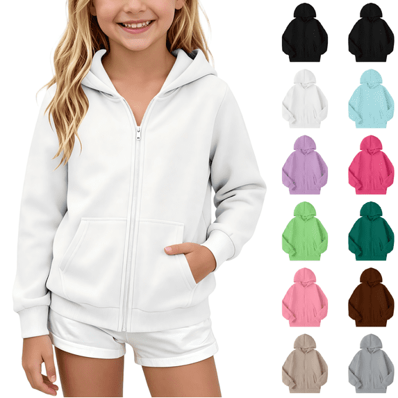 Wilark Girls Fleece Hoodies Sweatshirts Long Sleeve Casual Zip Up School Kids Fall Jackets with Pockets White 12