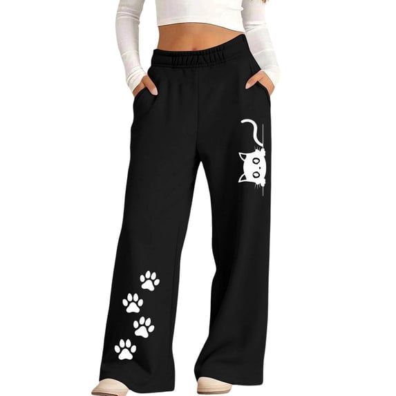 Wilark Girls Graphic Sweatpants with Pockets Cute Elastic Waist Casual Straight Leg Kids Track Pants Black 6