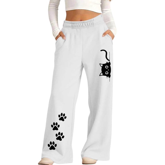 Wilark Girls Graphic Sweatpants with Pockets Cute Straight Leg Casual Elastic Waist Kids Track Pants White 10