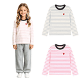 thumbnail image 1 of Wilark Girls Long Sleeve T Shirts Crew Neck Basic Pullover Striped Kids Fall Tops Pink 14T, 1 of 7