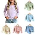 thumbnail image 1 of Wilark Girls Long Sleeve T Shirts Crew Neck Casual Spring Fall knitted Kids Basic Tees Purple 5T, 1 of 7