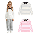 thumbnail image 1 of Wilark Girls Long Sleeve T Shirts Size 8, Crew Neck Basic Pullover Striped Kids Fall Tops Gray, 1 of 9