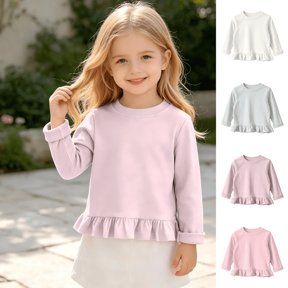 Wilark Girls Long Sleeve T Shirts with Ruffle Cotton Crew Neck Casual Cute Kids Fall Clothes Purple 8T