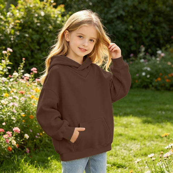 Wilark Girls Oversized Hoodies Sweatshirts with Pockets Fleece Warm Casual Pullover Long Sleeve Kids Fall Winter Tops Brown 14