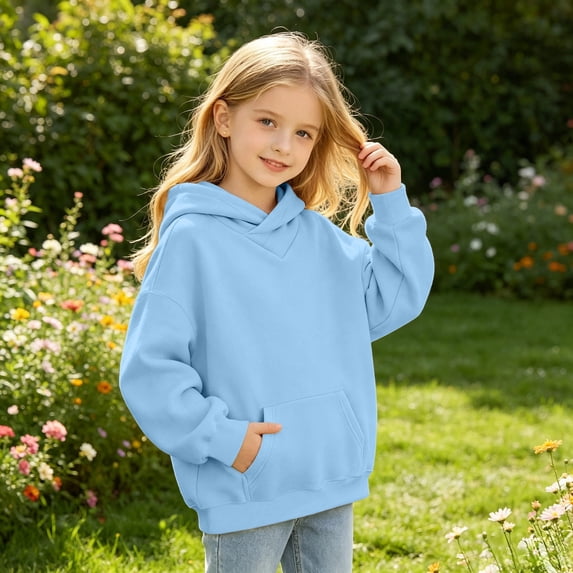 Wilark Girls Oversized Hoodies Sweatshirts with Pockets Long Sleeve Pullover Fleece Warm Casual Kids Fall Winter Tops Blue 12