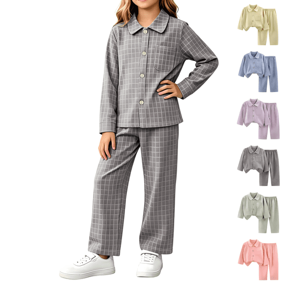 Wilark Girls Plaid Outfit Sets Comfy Soft Warm Lounge Long Sleeve Casual Kids Fall Winter Loungewears Dark Gray 10