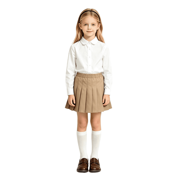 Wilark Girls Pleated Skirts with Skorts Size 10-12, Cotton School Uniform Elastic Waist A-line Kids Mini Skirts Khaki