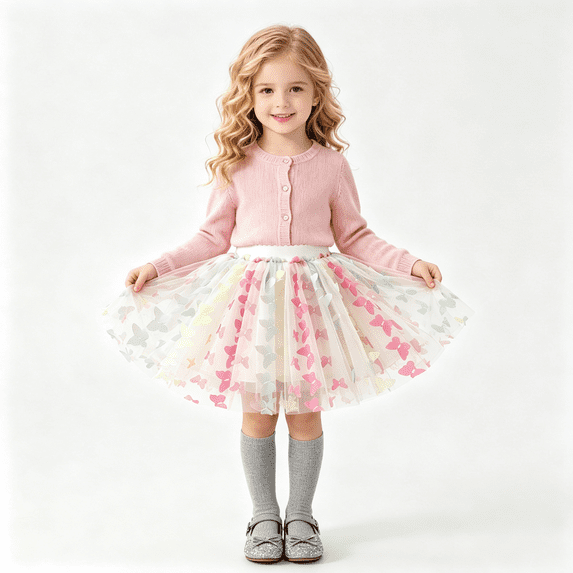 Wilark Girls Rainbow Tulle Skirts Dance Party Cute Elastic Waist Princess Skirts for Kids White 8
