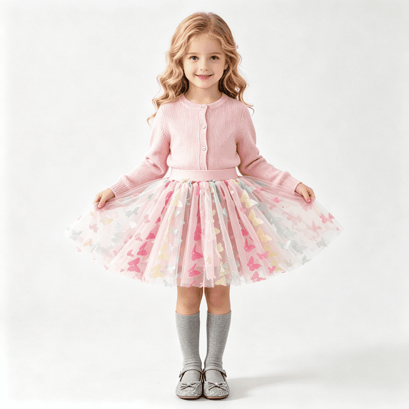 Wilark Girls Rainbow Tulle Skirts Size 7-8, Dance Elastic Waist Cute Party Princess Skirts for Kids Pink 8