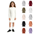 thumbnail image 1 of Wilark Girls Ribbed Dresses Soft Knit Slim Fit Long Sleeve Casual Stretch Fall Midi Dresses for Kids White 8, 1 of 9