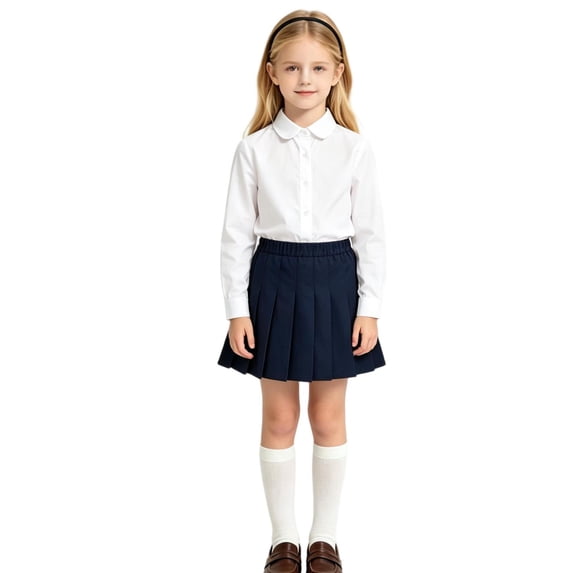 Wilark Girls School Uniform Skirts with Skorts A-line Pleated Cotton Elastic Waist Kids Mini Skirts Navy 8