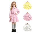 thumbnail image 1 of Wilark Girls Shirt Dresses with Waist Belt Fall Casual Tiered Ruffle Long Sleeve Midi Dresses for Kids Pink 2, 1 of 9