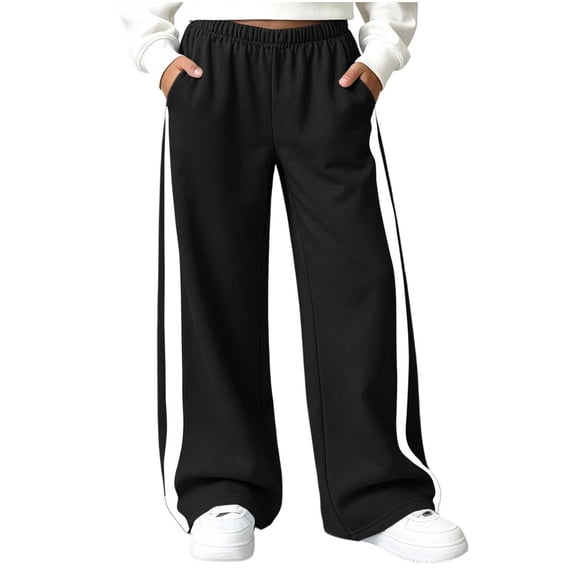 Wilark Girls Sweatpants Casual Elastic Waist Baggy Fashion Wide Leg Joggers with Pockets Black 14