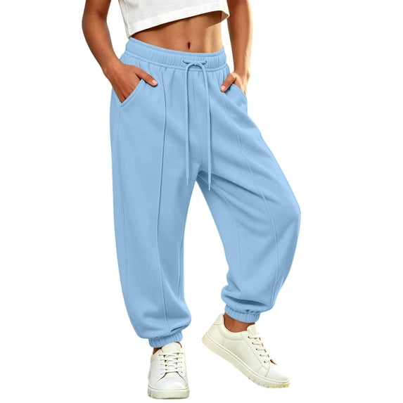 Wilark Girls Sweatpants with Pockets Fashion Drawstring Elastic Waist Casual Running Baggy Joggers for Kids Blue 14