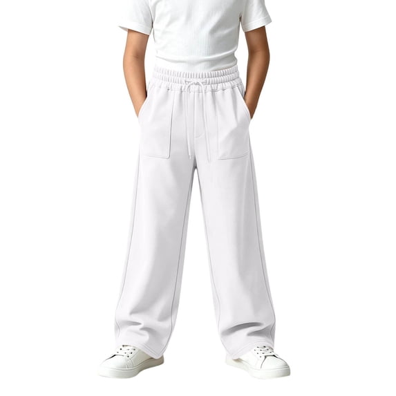 Wilark Girls Wide Leg Sweatpants Athletic Casual Baggy Drawstring Elastic Waist Track Pants with Pockets for Kids White 10