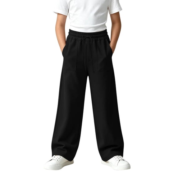 Wilark Girls Wide Leg Sweatpants Baggy Drawstring Elastic Waist Athletic Casual Track Pants with Pockets for Kids Black 6